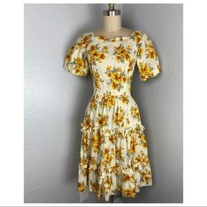 Vintage Pixelated Floral Print Fit & Flare Dress